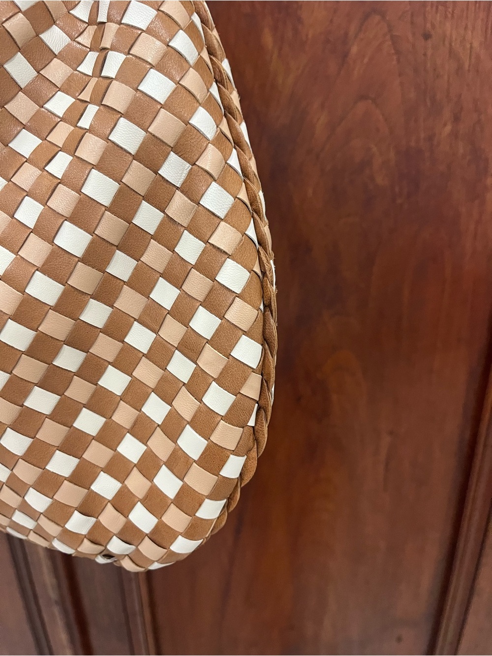 Woven Hobo Shoulder Bag in Tan and Cream - Picture 5 of 12